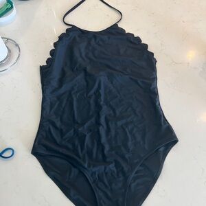 Black Scalloped Halter Swimsuit